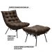 Conjunto Decorativo Poltrona e Puff Abel Base de Ferro Preto Linho Marrom - Gran Belo
