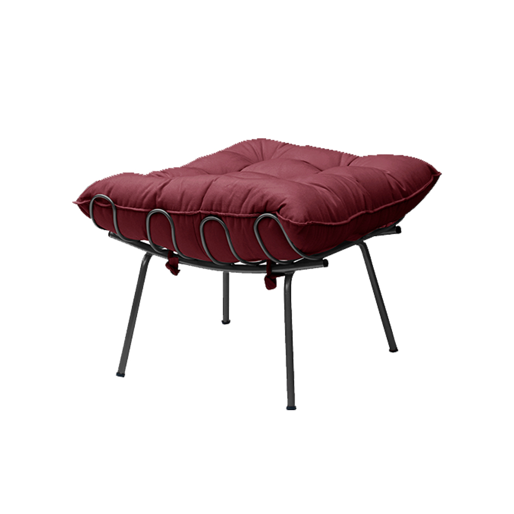 Conjunto Decorativo Poltrona e Puff Abel Base de Ferro Preto Suede Bordô G41 - Gran Belo