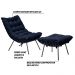 Conjunto Decorativo Poltrona e Puff Abel Base de Ferro Preto Veludo Azul G41 - Gran Belo