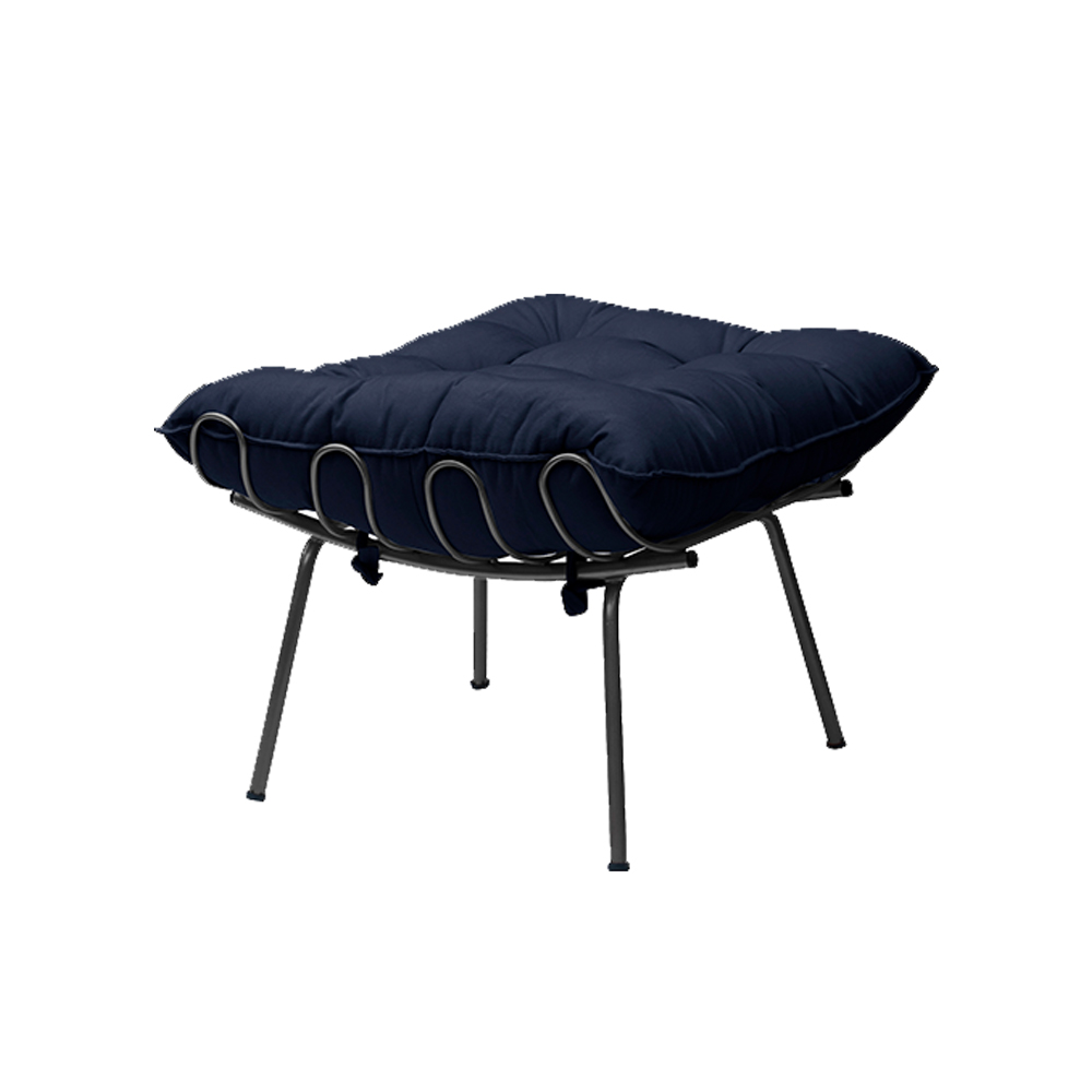 Conjunto Decorativo Poltrona e Puff Abel Base de Ferro Preto Veludo Azul G41 - Gran Belo