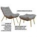 Conjunto Decorativo Poltrona e Puff Abel Base de Madeira Dourada Linho Cinza G41 - Gran Belo