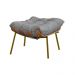 Conjunto Decorativo Poltrona e Puff Abel Base de Madeira Dourada Linho Cinza G41 - Gran Belo