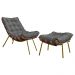 Conjunto Decorativo Poltrona e Puff Abel Base de Madeira Dourada Linho Grafite G41 - Gran Belo