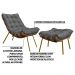 Conjunto Decorativo Poltrona e Puff Abel Base de Madeira Dourada Linho Grafite G41 - Gran Belo