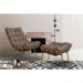 Conjunto Decorativo Poltrona e Puff Abel Base de Madeira Dourada Linho Marrom G41 - Gran Belo