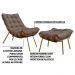 Conjunto Decorativo Poltrona e Puff Abel Base de Madeira Dourada Linho Marrom G41 - Gran Belo