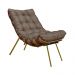 Conjunto Decorativo Poltrona e Puff Abel Base de Madeira Dourada Linho Marrom G41 - Gran Belo
