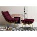 Conjunto Decorativo Poltrona e Puff Abel Base de Madeira Dourada Suede Bordô G41 - Gran Belo