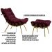 Conjunto Decorativo Poltrona e Puff Abel Base de Madeira Dourada Suede Bordô G41 - Gran Belo