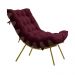 Conjunto Decorativo Poltrona e Puff Abel Base de Madeira Dourada Suede Bordô G41 - Gran Belo