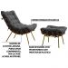 Conjunto Decorativo Poltrona e Puff Abel Base de Madeira Dourada Suede Cinza - Gran Belo