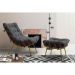 Conjunto Decorativo Poltrona e Puff Abel Base de Madeira Dourada Suede Cinza - Gran Belo