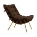 Conjunto Decorativo Poltrona e Puff Abel Base de Madeira Dourada Suede Marrom G41 - Gran Belo