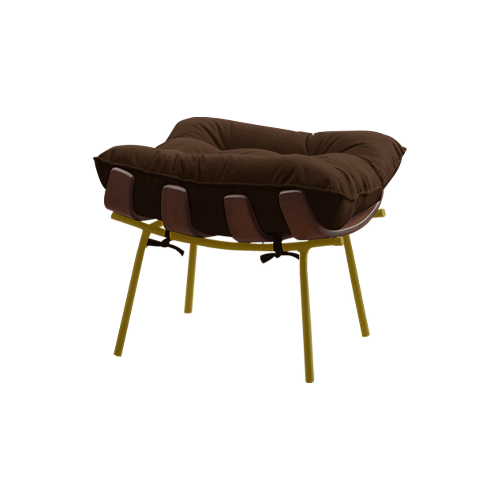 Conjunto Decorativo Poltrona e Puff Abel Base de Madeira Dourada Suede Marrom G41 - Gran Belo