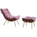 Conjunto Decorativo Poltrona e Puff Abel Base de Madeira Dourada Suede Rosa G41 - Gran Belo