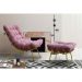 Conjunto Decorativo Poltrona e Puff Abel Base de Madeira Dourada Suede Rosa G41 - Gran Belo