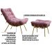 Conjunto Decorativo Poltrona e Puff Abel Base de Madeira Dourada Suede Rosa G41 - Gran Belo