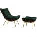 Conjunto Decorativo Poltrona e Puff Abel Base de Madeira Dourada Suede Verde G41 - Gran Belo