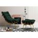 Conjunto Decorativo Poltrona e Puff Abel Base de Madeira Dourada Suede Verde G41 - Gran Belo