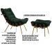 Conjunto Decorativo Poltrona e Puff Abel Base de Madeira Dourada Suede Verde G41 - Gran Belo