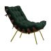 Conjunto Decorativo Poltrona e Puff Abel Base de Madeira Dourada Suede Verde G41 - Gran Belo