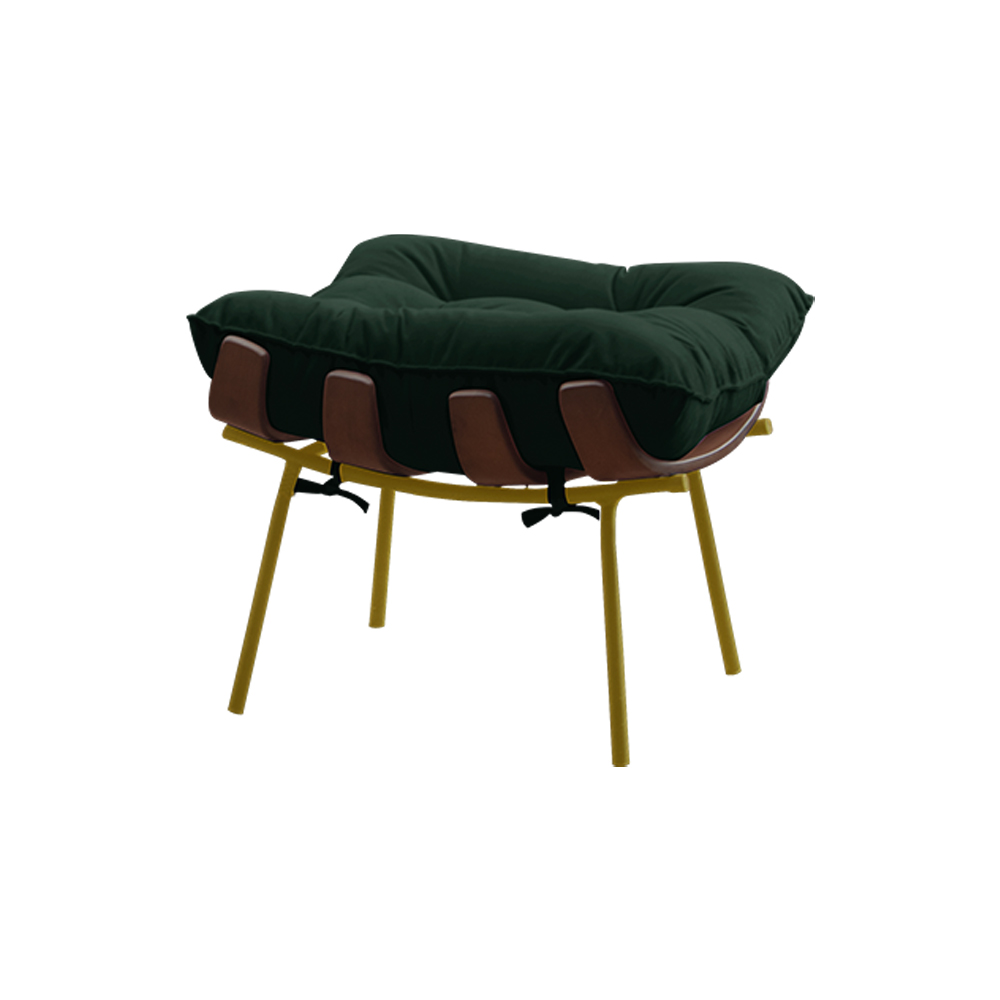 Conjunto Decorativo Poltrona e Puff Abel Base de Madeira Dourada Suede Verde G41 - Gran Belo