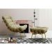 Conjunto Decorativo Poltrona e Puff Abel Base de Madeira Dourada Veludo Bege G41 - Gran Belo