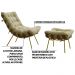Conjunto Decorativo Poltrona e Puff Abel Base de Madeira Dourada Veludo Bege G41 - Gran Belo
