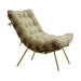 Conjunto Decorativo Poltrona e Puff Abel Base de Madeira Dourada Veludo Bege G41 - Gran Belo