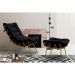 Conjunto Decorativo Poltrona e Puff Abel Base de Madeira Dourada Veludo Preto G41 - Gran Belo