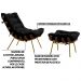 Conjunto Decorativo Poltrona e Puff Abel Base de Madeira Dourada Veludo Preto G41 - Gran Belo