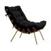 Conjunto Decorativo Poltrona e Puff Abel Base de Madeira Dourada Veludo Preto G41 - Gran Belo