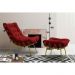 Conjunto Decorativo Poltrona e Puff Abel Base de Madeira Dourada Veludo Vermelho G41 - Gran Belo