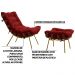 Conjunto Decorativo Poltrona e Puff Abel Base de Madeira Dourada Veludo Vermelho G41 - Gran Belo