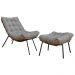 Conjunto Decorativo Poltrona e Puff Abel Base de Madeira Preto Linho Cinza G41 - Gran Belo