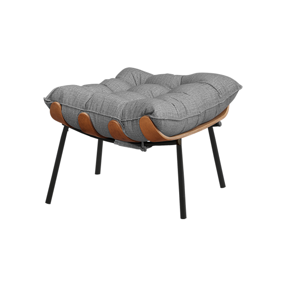 Conjunto Decorativo Poltrona e Puff Abel Base de Madeira Preto Linho Cinza G41 - Gran Belo