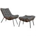 Conjunto Decorativo Poltrona e Puff Abel Base de Madeira Preto Linho Grafite G41 - Gran Belo
