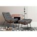 Conjunto Decorativo Poltrona e Puff Abel Base de Madeira Preto Linho Grafite G41 - Gran Belo