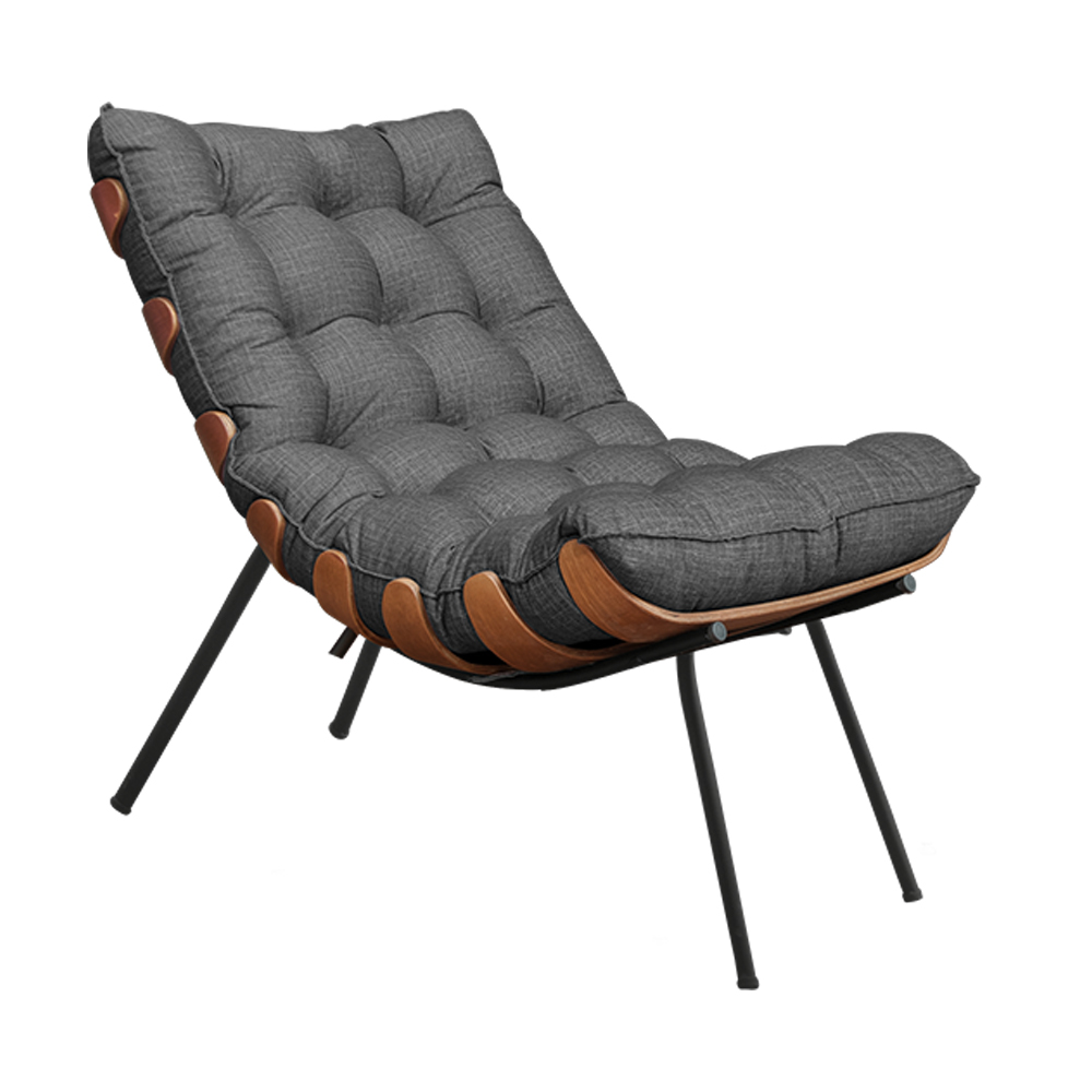 Conjunto Decorativo Poltrona e Puff Abel Base de Madeira Preto Linho Grafite G41 - Gran Belo