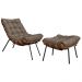 Conjunto Decorativo Poltrona e Puff Abel Base de Madeira Preto Linho Marrom G41 - Gran Belo
