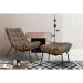 Conjunto Decorativo Poltrona e Puff Abel Base de Madeira Preto Linho Marrom G41 - Gran Belo
