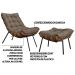 Conjunto Decorativo Poltrona e Puff Abel Base de Madeira Preto Linho Marrom G41 - Gran Belo