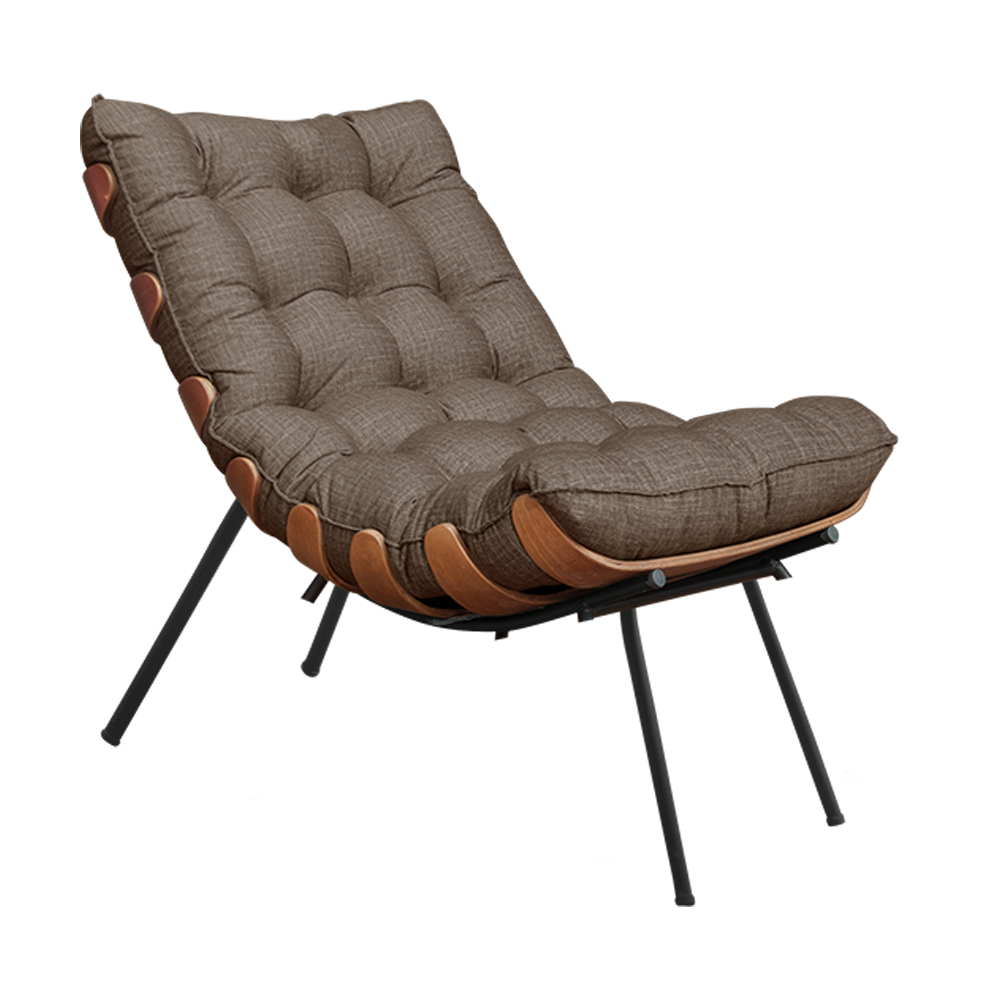 Conjunto Decorativo Poltrona e Puff Abel Base de Madeira Preto Linho Marrom G41 - Gran Belo