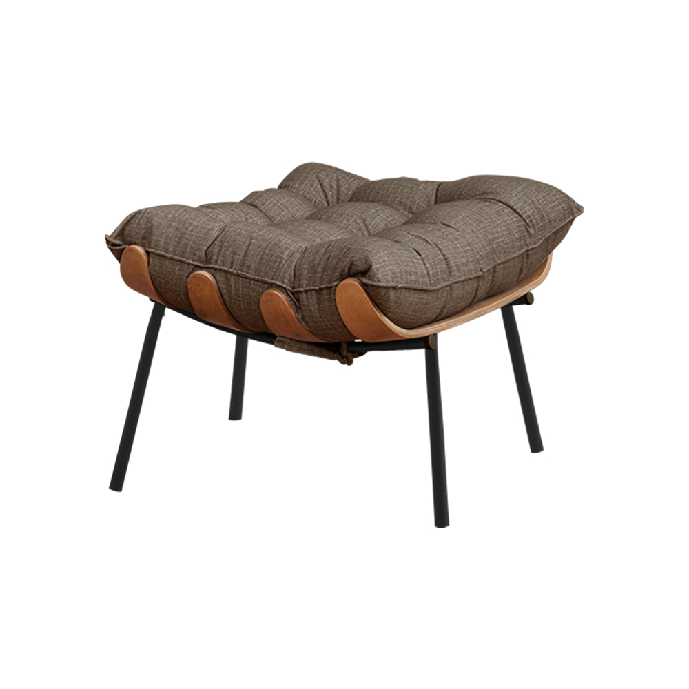 Conjunto Decorativo Poltrona e Puff Abel Base de Madeira Preto Linho Marrom G41 - Gran Belo