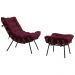 Conjunto Decorativo Poltrona e Puff Abel Base de Madeira Preto Suede Bordô G41 - Gran Belo