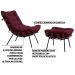 Conjunto Decorativo Poltrona e Puff Abel Base de Madeira Preto Suede Bordô G41 - Gran Belo