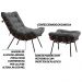 Conjunto Decorativo Poltrona e Puff Abel Base de Madeira Preto Suede Cinza G41 - Gran Belo