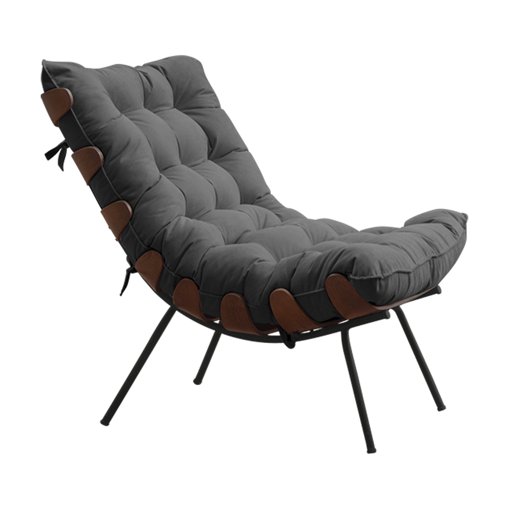 Conjunto Decorativo Poltrona e Puff Abel Base de Madeira Preto Suede Cinza G41 - Gran Belo