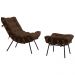 Conjunto Decorativo Poltrona e Puff Abel Base de Madeira Preto Suede Marrom G41 - Gran Belo