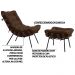 Conjunto Decorativo Poltrona e Puff Abel Base de Madeira Preto Suede Marrom G41 - Gran Belo